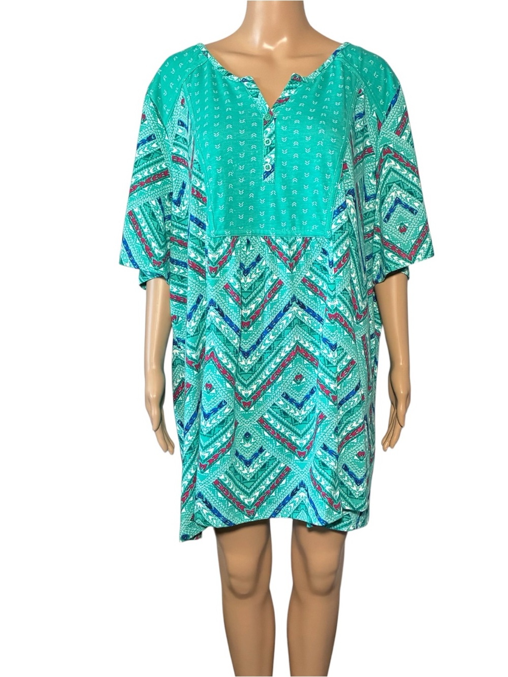Woman Within Women's3X Tunic Blouse Multicolor Geometric CottonBlend Half Sleeve